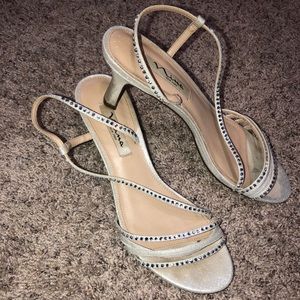 Silver studded sandals, size 9